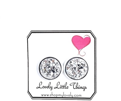 12mm Silver Studs with White Setting