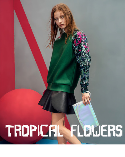 ISABEL KLEIN TROPICAL FLOWERS FIGURED RUBY GREEN SWEATSHIRT L15303353