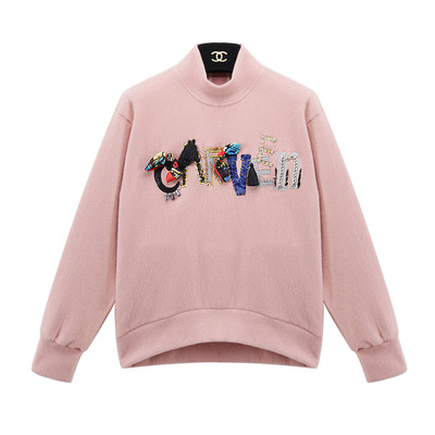 CARVEEN PINK BLACK PATCH WORK DESIGN SWEATSHIRT