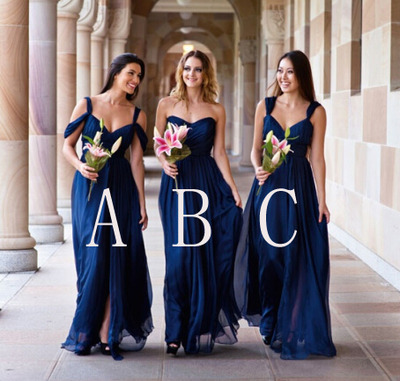 long bridesmaid dress, navy blue bridesmaid dress, cheap bridesmaid dress, chiffon bridesmaid dress, mismatched bridesmaid dress, E9185