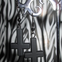 Inverted Black Cross Earrings  - Thumbnail 1