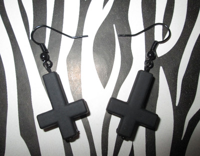 Inverted Black Cross Earrings