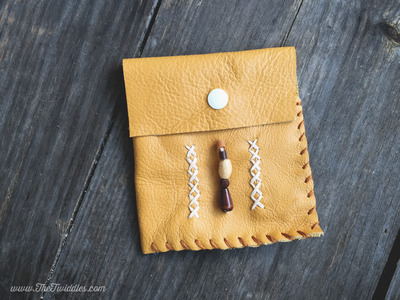 Mustard Leather with Brown Beads and Stitching