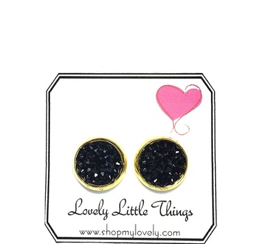 10mm Black Pave Studs with Gold Setting