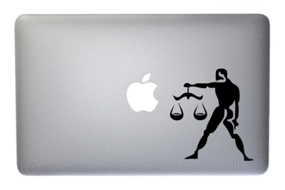 Libra Zodiac Symbol Silhouette 7th Sign Scales - 5 Inch Black Vinyl Decal for Macbook, Laptop or other device