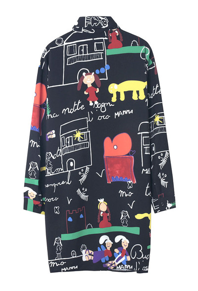 CARTOON SKETCHES PRINTED LONG SHIRT DRESS Q5698 4