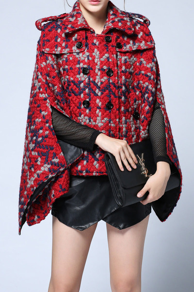 MILANO FASHION STYLE DOUBLE BREASTED PLAID BAT SLEEVE COAT MM944