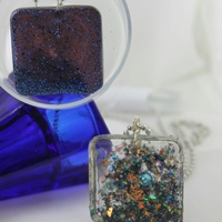 Square Necklace in Girly Girl Glitter Resin  - Thumbnail 1
