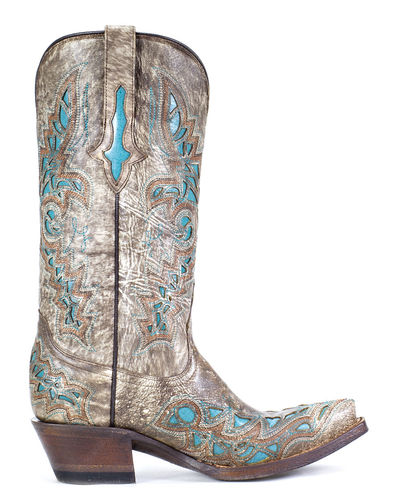 USA LUCCHESE DESERT WITH TURQUOISE INLAYS LEATHER COW BOY BOOTS