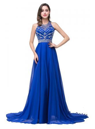 Jewel sleeveless beading chiffon natural waist long prom dresses,evening dress,party dresses