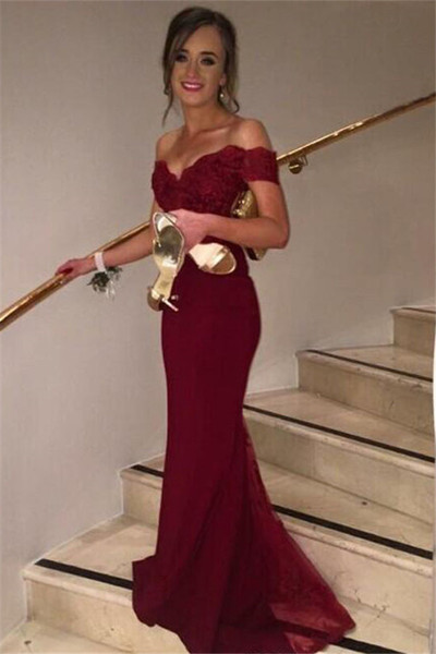 Off-shoulder mermaid embroidery floor-length long prom dresses,cheap evening dresses,2017 prom dress,sexy prom dress