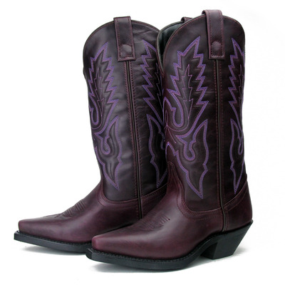 USA XTRAIL PURPLE COLOR LINE EMBROIDERED DARK RED COW BOY BOOTS