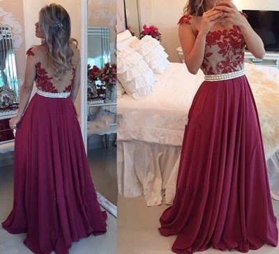 Sleeveless neck see-through back lace beading prom dresses,evening dresses
