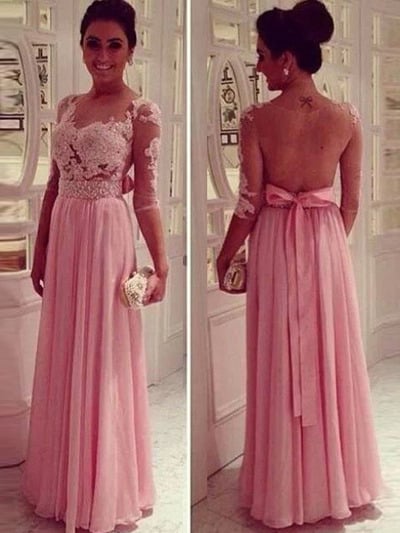 peach prom dresses,Pink A-line Scoop Floor-length Chiffon 2016 Prom Dresses Evening Dresses 671