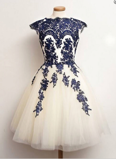 A-line Capped Sleeves Neckline Organza Homecoming Dress,cheap dress