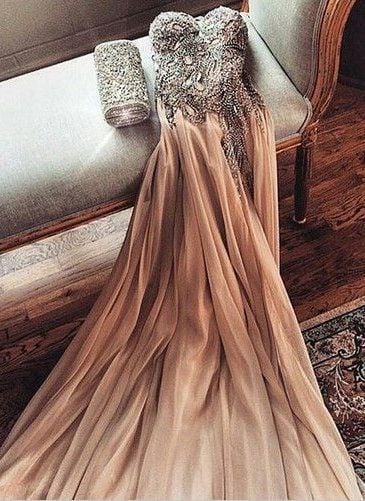 Pretty A-line Strapless Ruching Beading Long Sexy Prom Dress