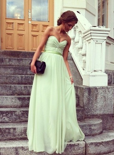 Sweetheart floor length empire wasit chiffon long prom dress