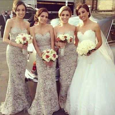 Sweetheart empire waist lace mermaid bridesmaid dress,beauty bridesmaid dress