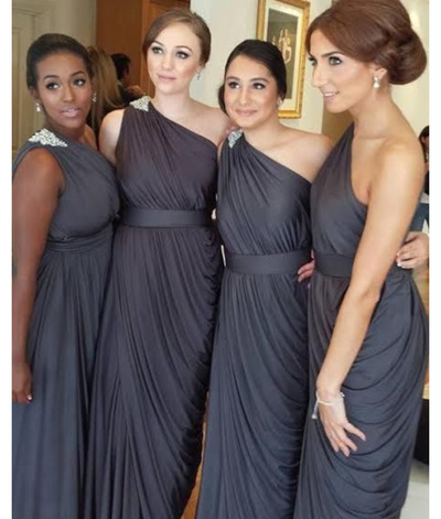 One-shoulder ruching chiffon floor length bridesmaid dress