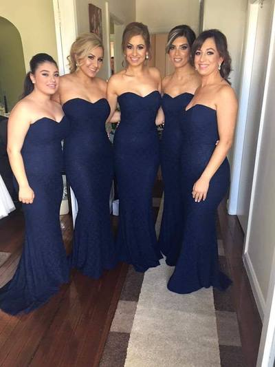 Strapless sleeveless floor length mermaid bridesmaid dress