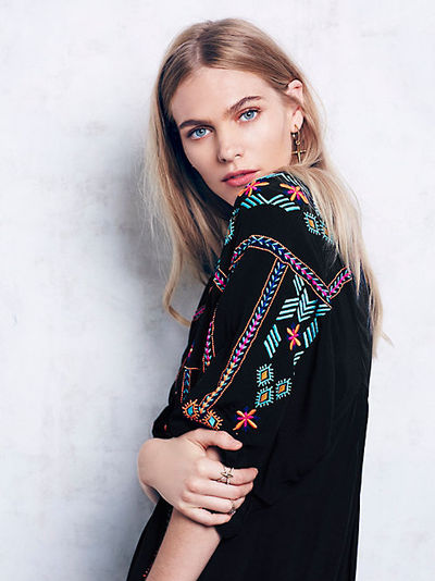 FREE PEOPLE V NECK BOHEMIAN STYLE BEACH DRESS SHIRT