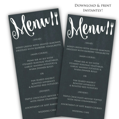 DIY menu template - Printable menu template - wedding menu template