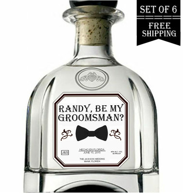Groomsman Patron Style Labels - Will you be my Groomsman - Will you be my best man - Set of 6 Labels FREE SHIPPING