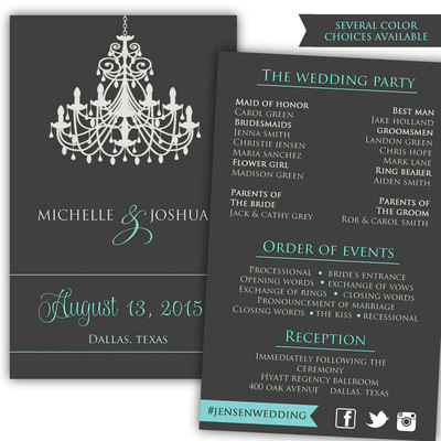 Printable Wedding Program - DIY Wedding Program - Wedding Program Template - Chandelier Wedding Program