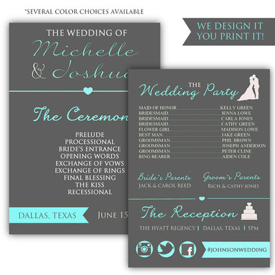 Printable Wedding Program - DIY Wedding Program - Wedding Program Template - Gray Wedding Program