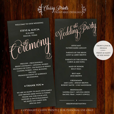 Printable Wedding Program - Wedding Program Template - DIY Wedding Program - Blush Wedding Program - Chalkboard Wedding Program