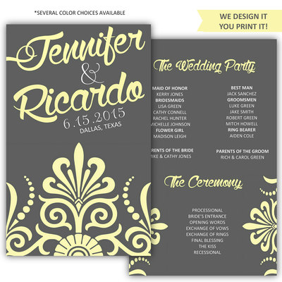 Printable Wedding Program - DIY Wedding Program - Wedding Program Template - Gray Wedding Program