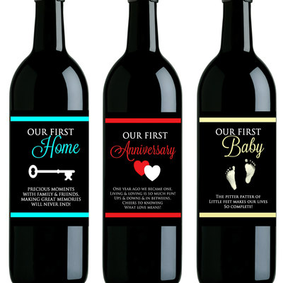 Set of 3 Firsts Wedding Gift - Custom wine labels - Personalized Wedding Gift