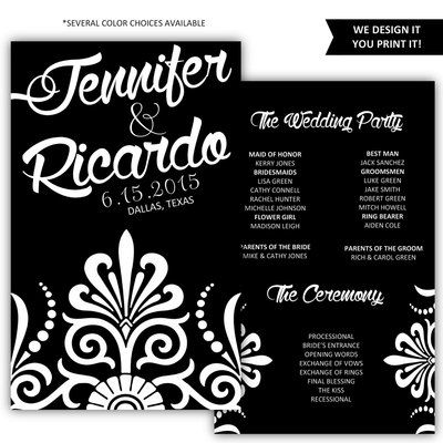 Printable Wedding Program - DIY Wedding Program - Wedding Program Template - Damask Wedding Program