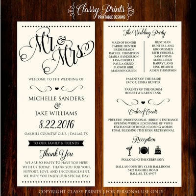 Printable Wedding Program - Wedding Program - DIY Wedding Program