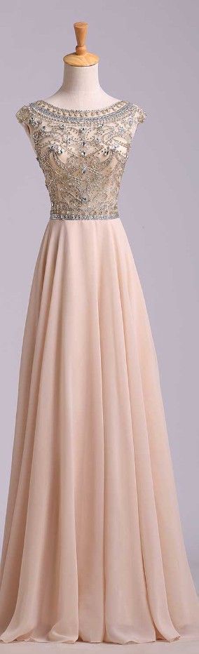 Long Chiffon Strapless Boat Neckline Beaded Bodice pst0016