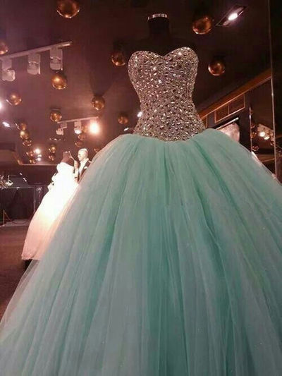 Ball Gown Prom Dresses Tulle Skirt Fully Beaded Bodice pst0044