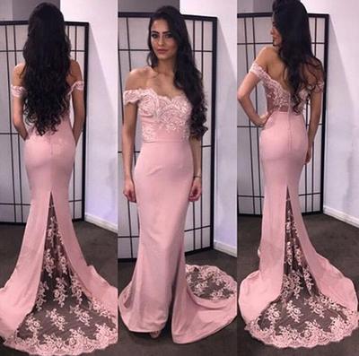 Sexy Mermaid Pink Evening Dresses Lace Prom Gowns Lace pst0067