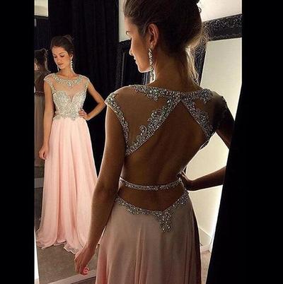 Sleeveless Beaded Prom Dresses Open Back Tulle Skirt pst0094