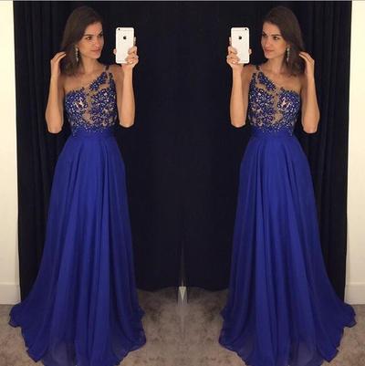 Royal Blue Celebrity Dresses Prom Gowns Lace and Beads Bodice pst0103