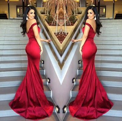Off Shouder Red Satin Mermaid Prom Dresses pst0108