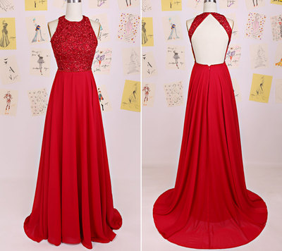 Red Beaded and Chiffon Prom Gowns Evening Dresses pst0119