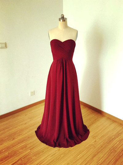 Burgundy Chiffon Prom Dresses Bridesmaid Dresses Sweetheart pst0083