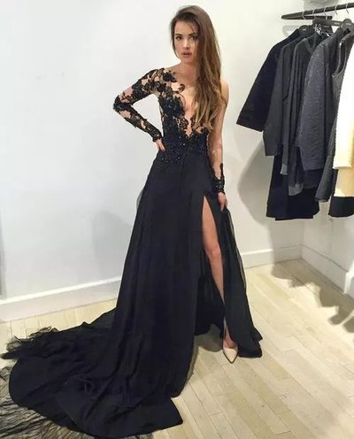 2016 Black Tulle and Lace Celebrity Evening Dresses Prom Gowns pst0143