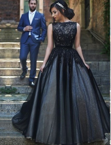 Black Celebrity Dresses Lace and Tulle Prom Gowns pst0150
