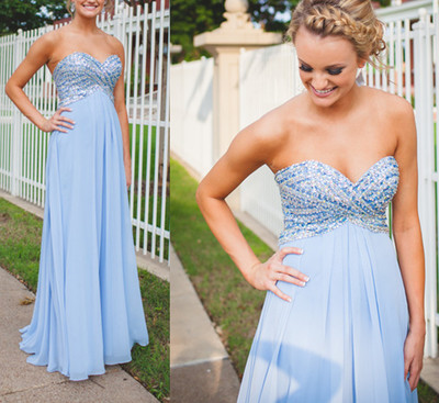 Sky Blue Sheeth Beads Bodice and Chiffon Celebrity Prom Dresses pst0162