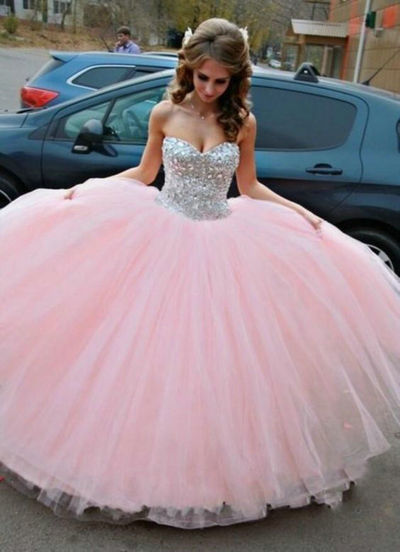 Pink Beaded Ball Gown Graduation Party Dresses pst0182