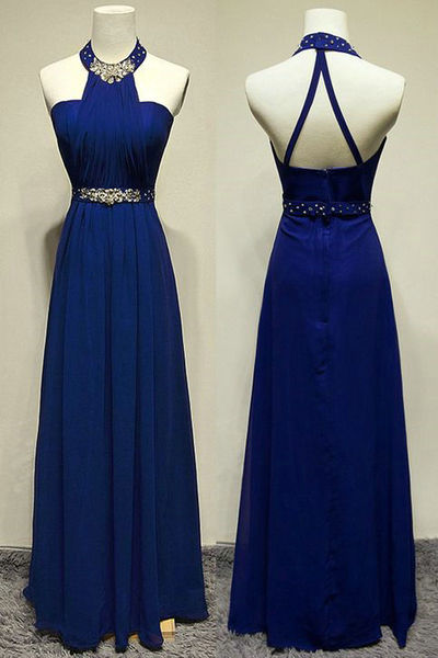 Royal Blue Chiffon Prom Dresses Evening Gowns Long pst0186