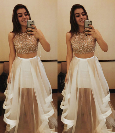 2016 Two Piece Sey Prom Dresses Tulle Skirt pst0183