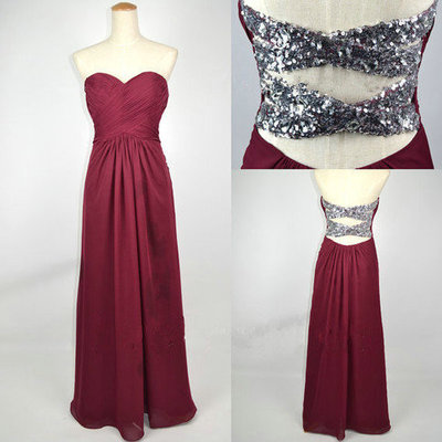 Simple Long Burgundy Prom Dresses Beaded Back pst0206