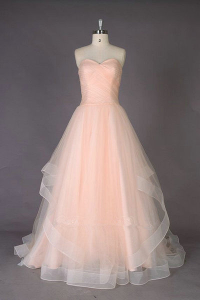 Soft Pink Floor Length Organza Prom Gowns Evening Dresses pst0205